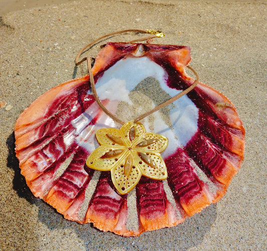Golden Lace Hibiscus Pendant Necklace