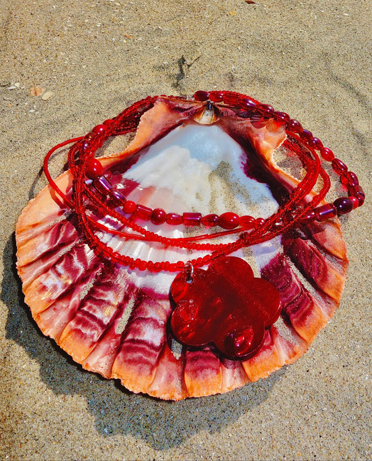 Scarlet Sea Blossom Layered Necklace