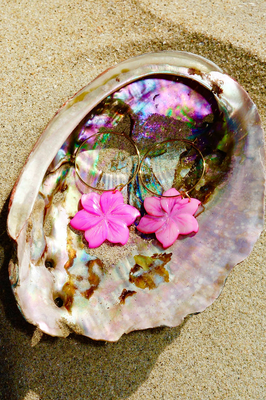 Pink Blossom Shell Hoop Earrings