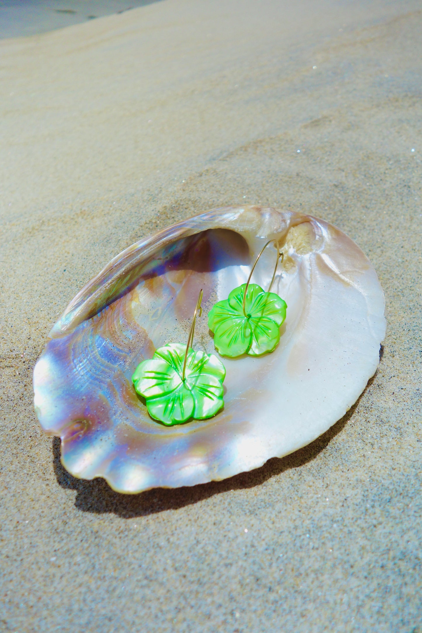 Lime Breeze Hibiscus Hoop Earrings