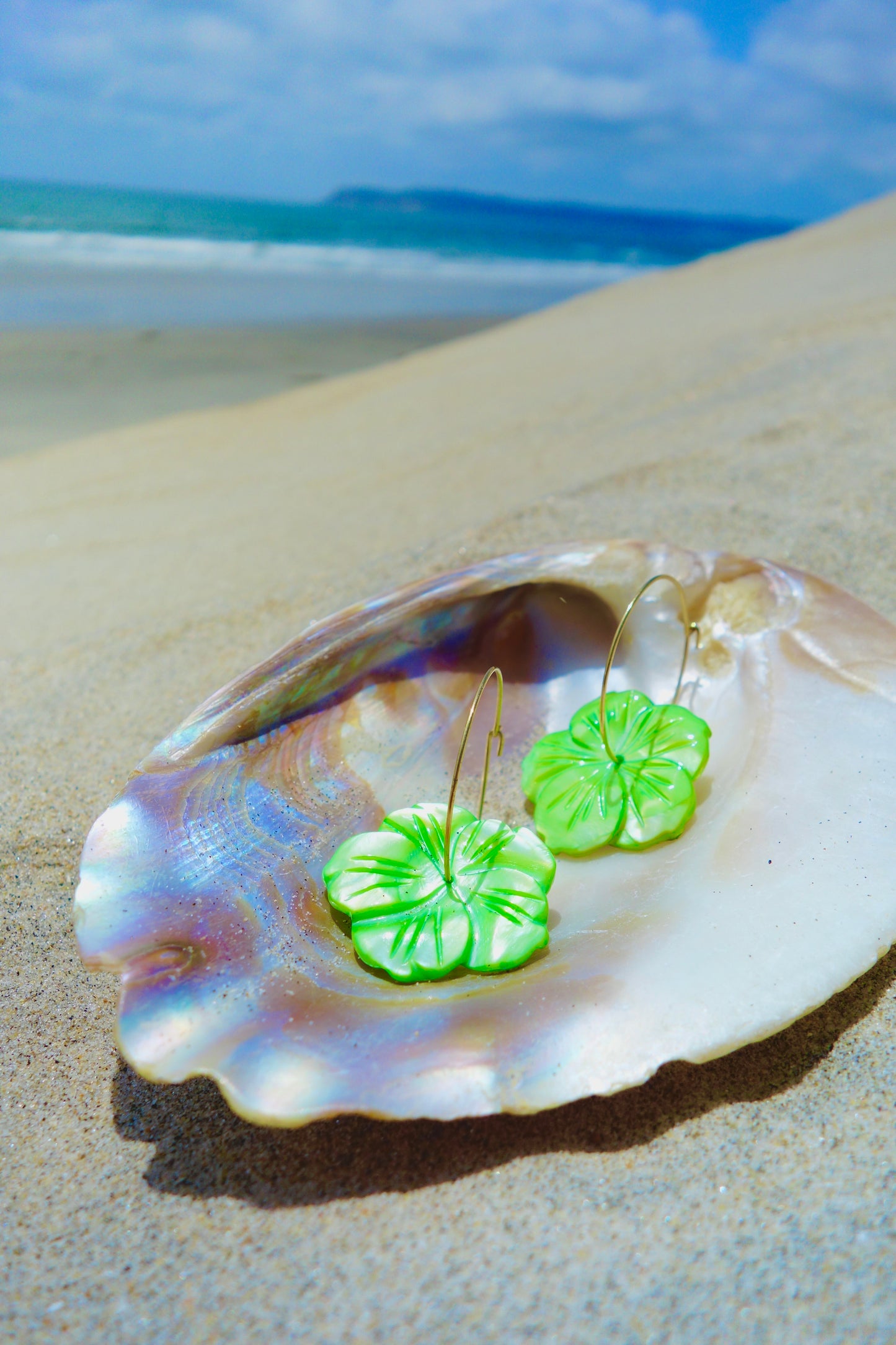 Lime Breeze Hibiscus Hoop Earrings
