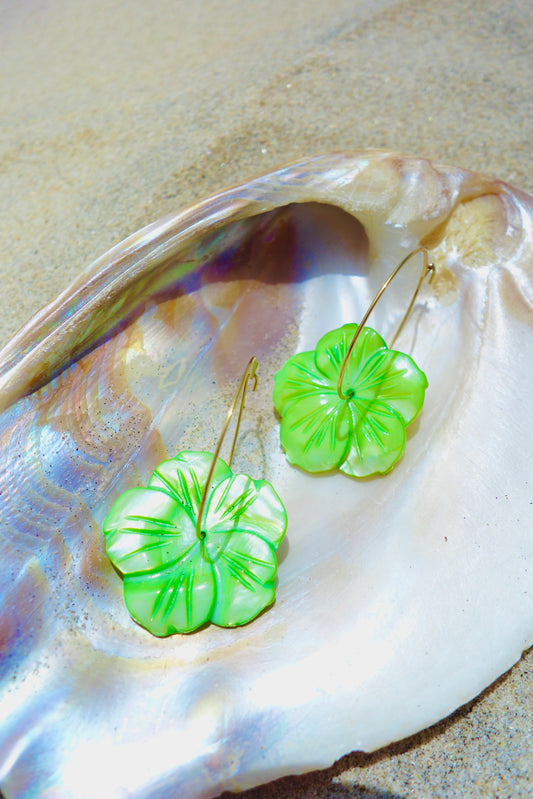 Lime Breeze Hibiscus Hoop Earrings
