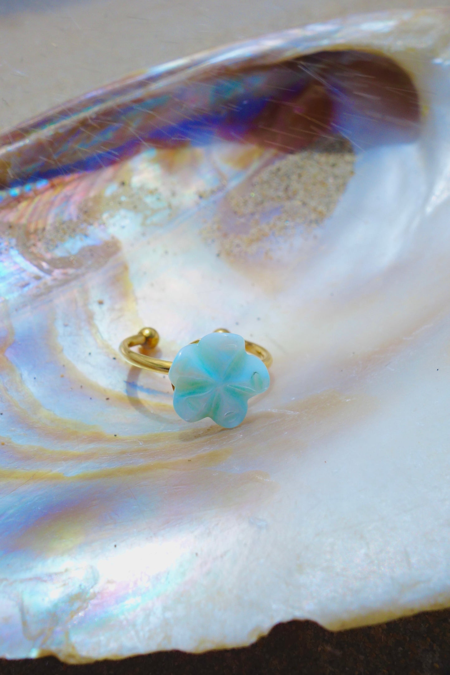Seafoam Blossom Shell Ring